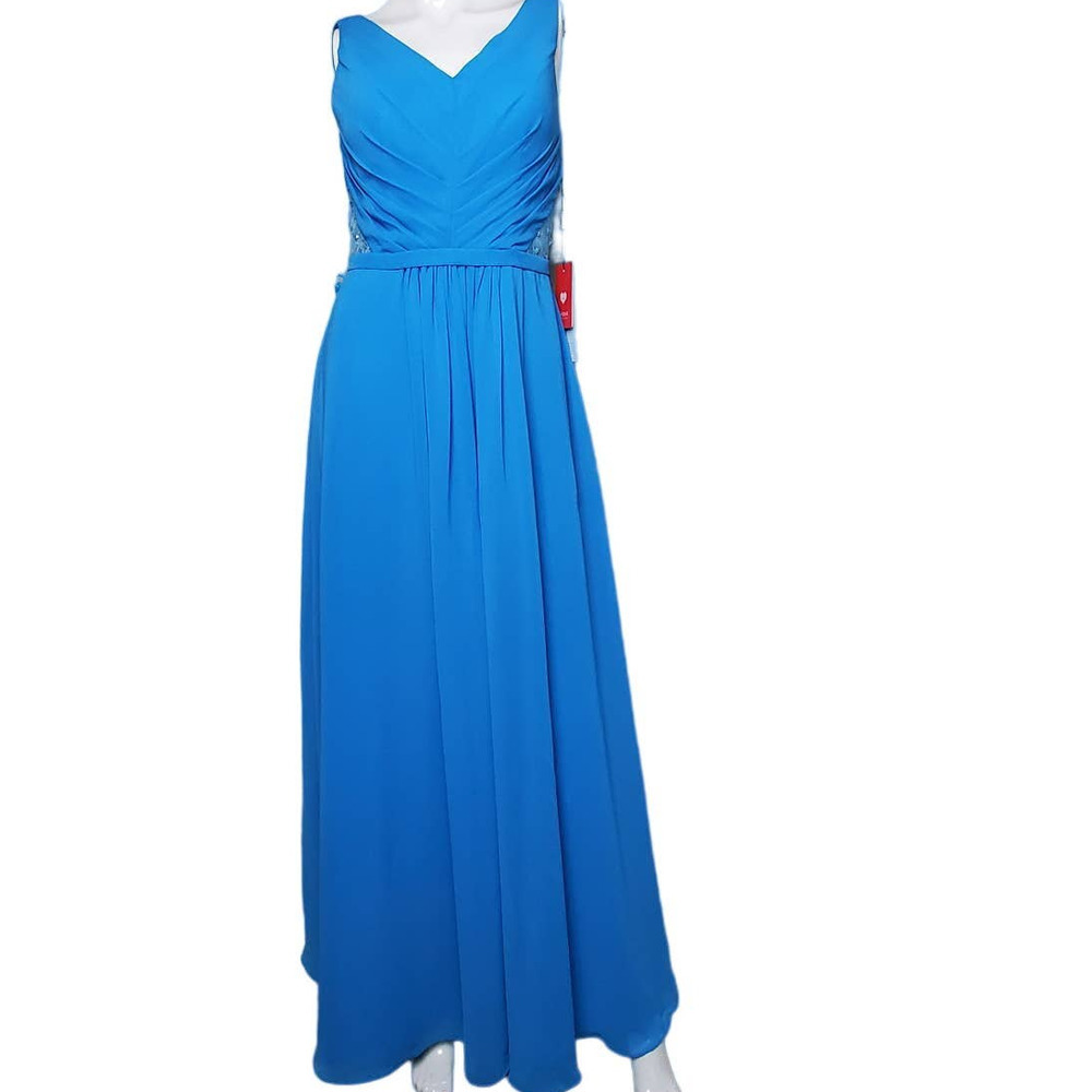 JJ's House A-line Princess V-neck Chiffon Ocean Blue Bridesmaid Party Dress New